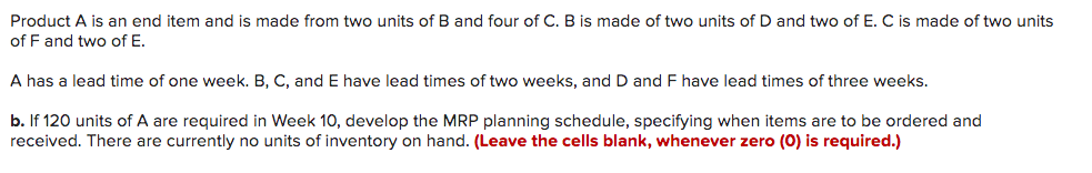 Product A is an end item and is made from two