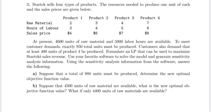 3. Startek sells four types of products. The