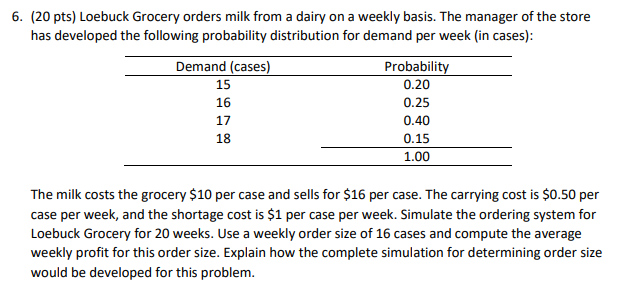 PLEASE SHOW SOLUTION IN MS EXCEL! 6. (20 pts)