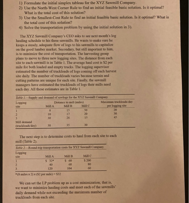 1) Formulate the initial simplex tableau for the