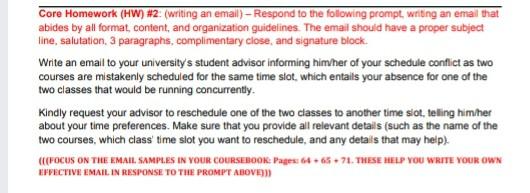 Core Homework (HW) #2 (writing an email) -
