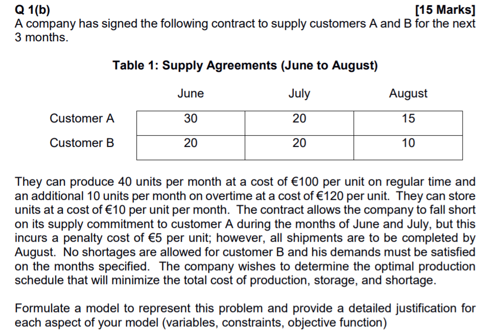 Q 1(b) [15 Marks] A company has signed the