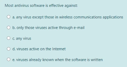 1- Most antivirus software is effective against: