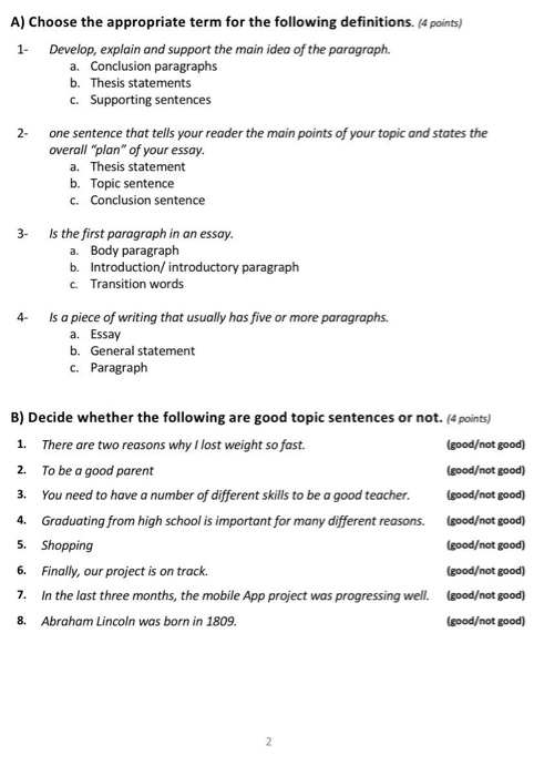 A) Choose the appropriate term for the following