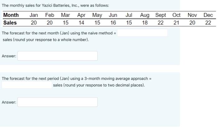 Jul The monthly sales for Yazici Batteries, Inc.,