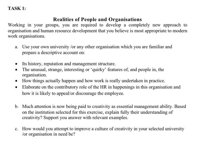 TASK 1: Realities of People and Organisations