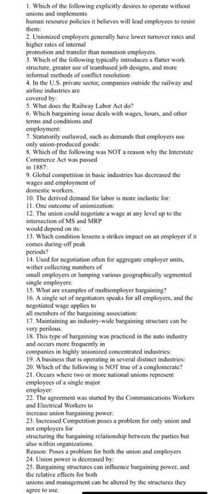 ALL answers are in this textbook: Labor Relations