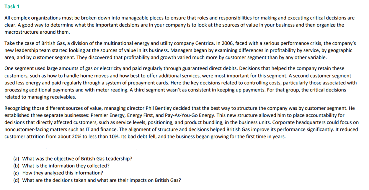 Task 1 All complex organizations must be broken