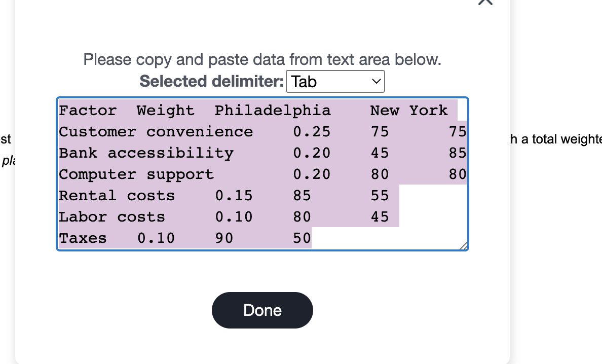 Please copy and paste data from text area below.