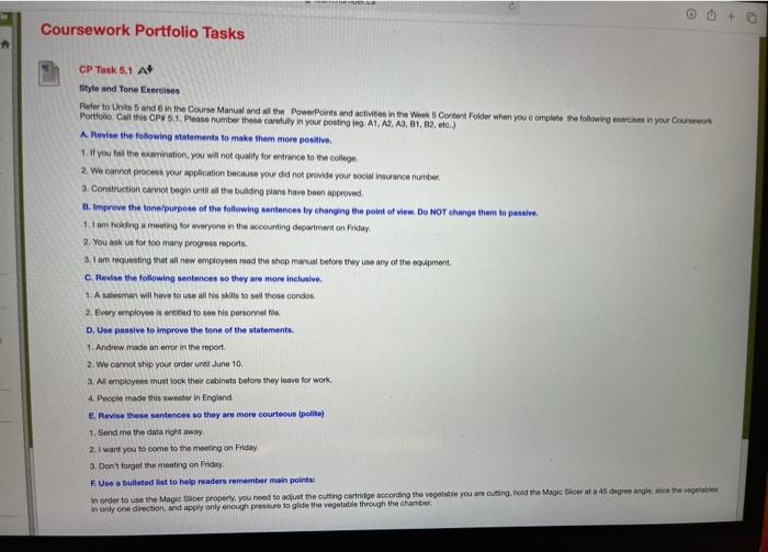 Coursework Portfolio Tasks CP Task 5.1 A+ Style