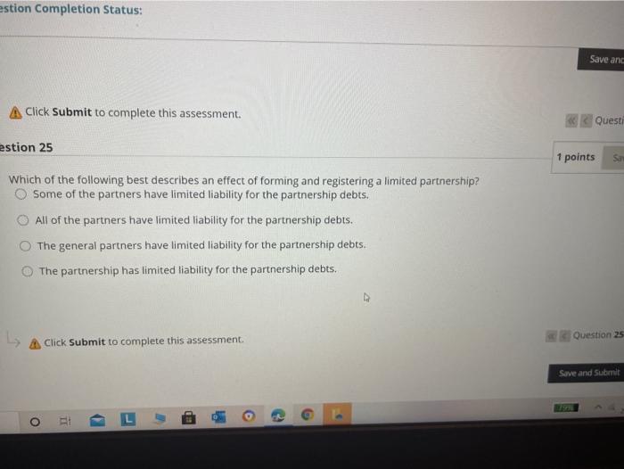 estion Completion Status: Save and A Click Submit