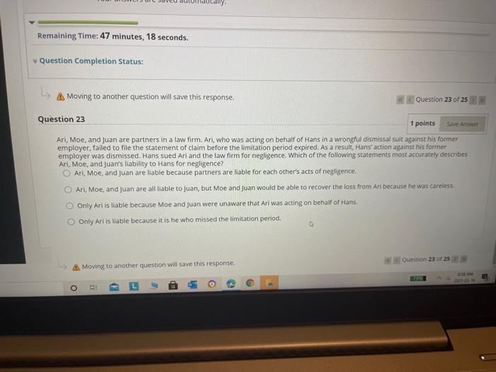 estion Completion Status: Save and A Click Submit