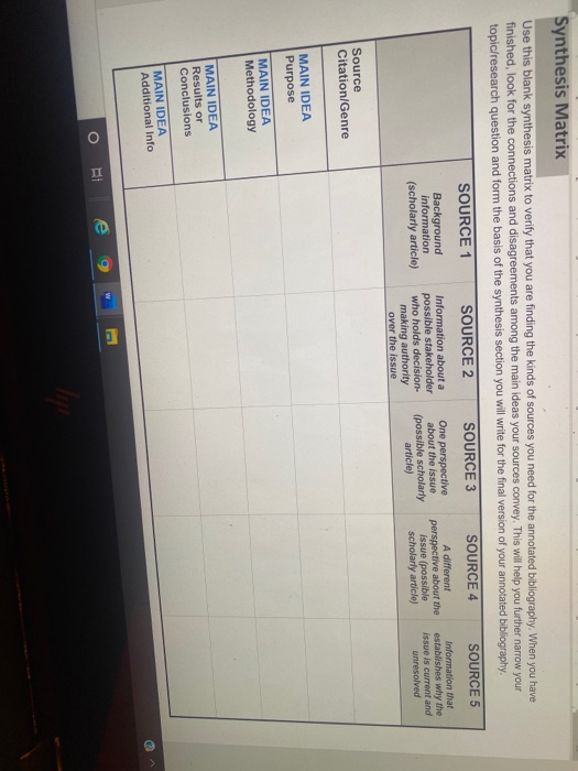 Synthesis Matrix Use this blank synthesis matrix