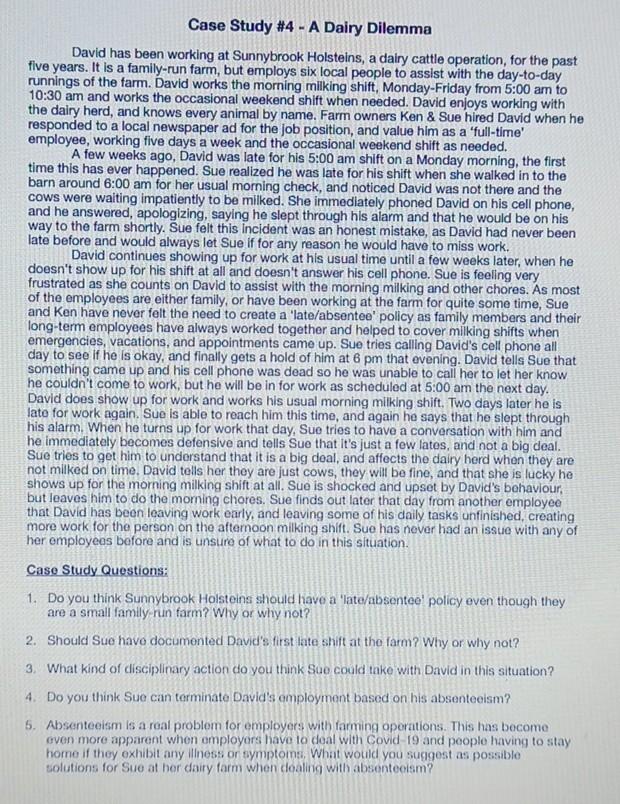 Case Study #4 - A Dairy Dilemma David has been