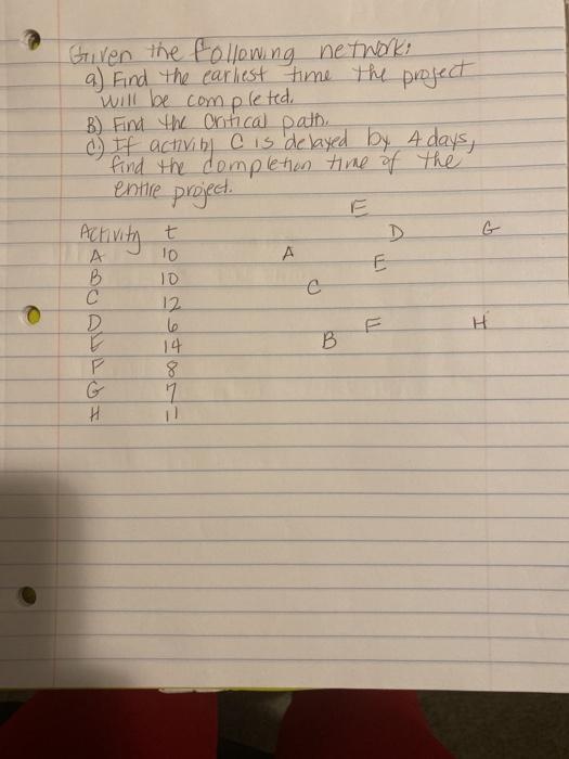 Given the following network: a) Find the earliest