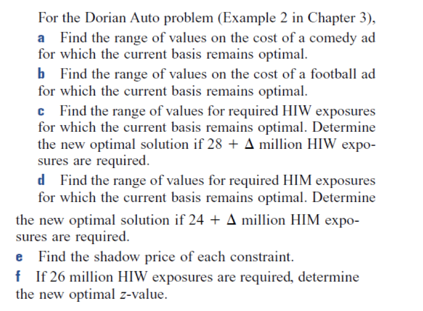 For the Dorian Auto problem (Example 2 in Chapter