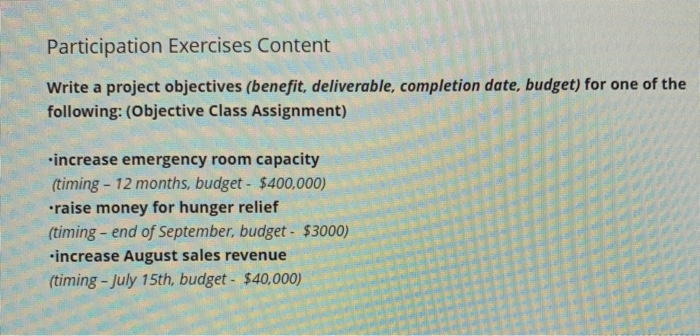 I need help Participation Exercises Content Write