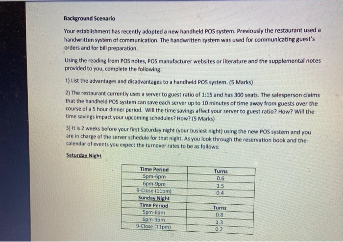 Background Scenario Your establishment has