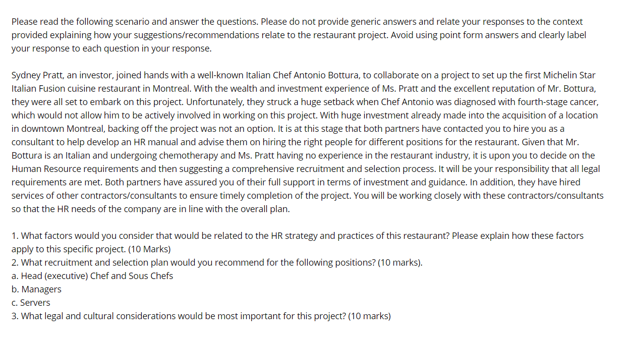 Please read the following scenario and answer the