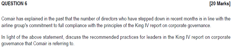 QUESTION 6 [20 Marks] Comair has explained in the