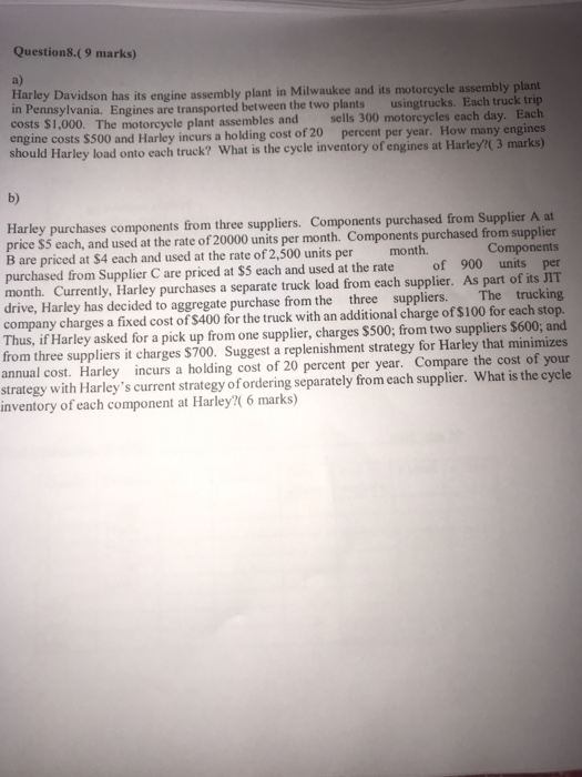 Questions.( 9 marks) a) Harley Davidson has its
