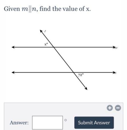 Given m||n, find the value of x. . 72 Answer: