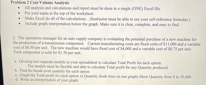 Problem 2 Cost-Volume Analysis - All analysis and