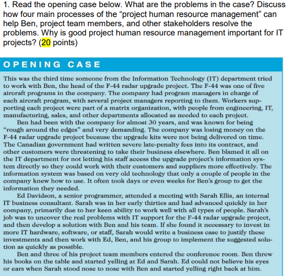 1. Read the opening case below. What are the