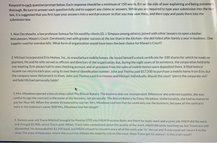 Respond to each question/prompt below. Each