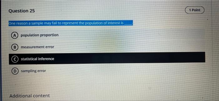Question 25 1 Point One reason a sample may fail