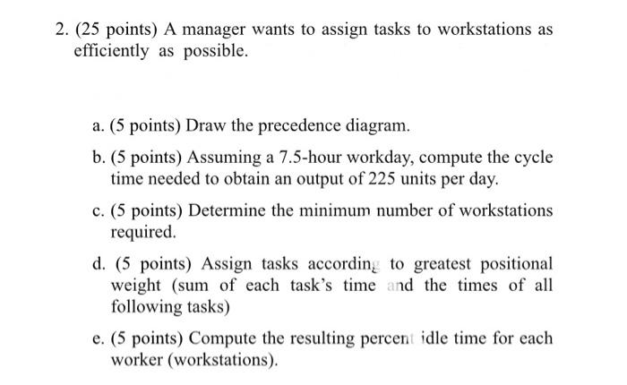 please answer all 2. (25 points) A manager wants