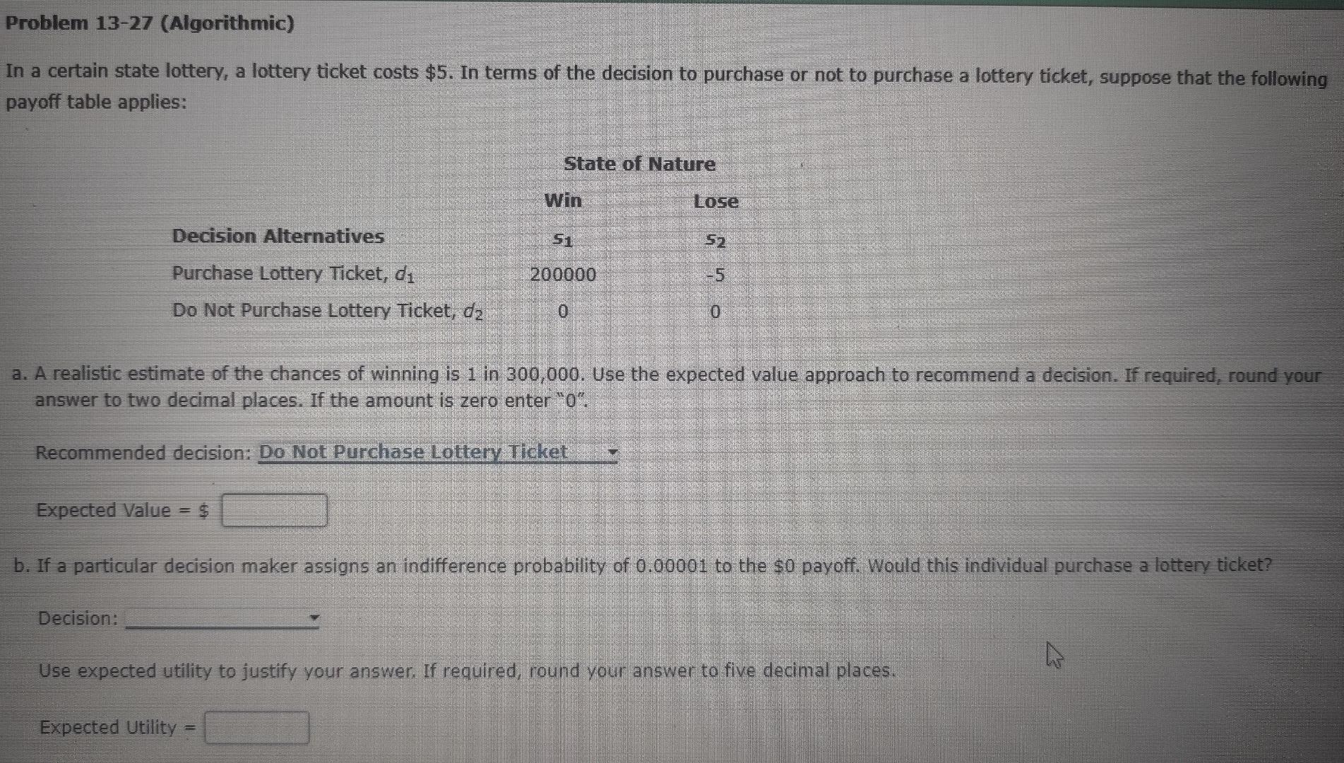 Problem 13-27 (Algorithmic) In a certain state