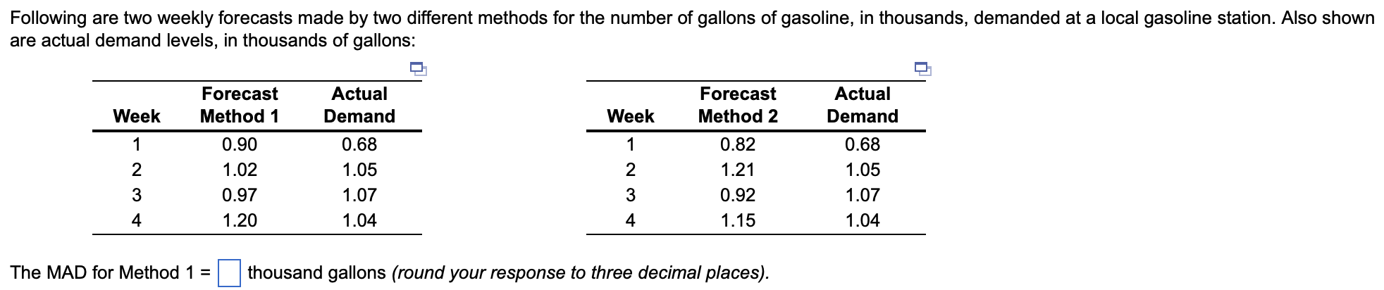 ch. 4 - 18 Following are two weekly forecasts