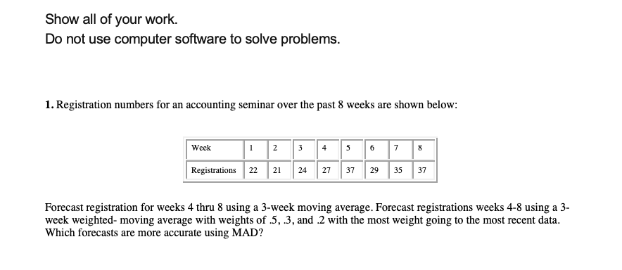 Show all of your work. Do not use computer