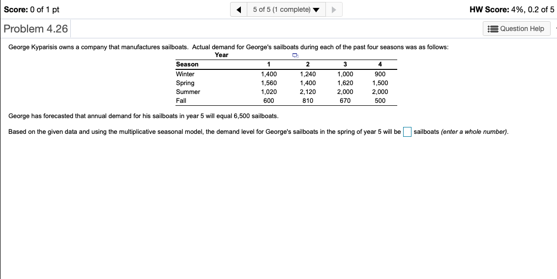 Score: 0 of 1 pt 1 5 of 5 (1 complete) HW Score: