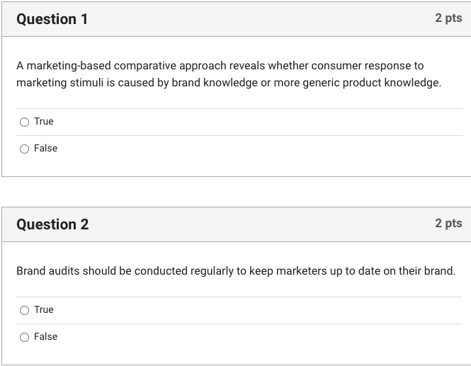 Question 1 2 pts A marketing-based comparative