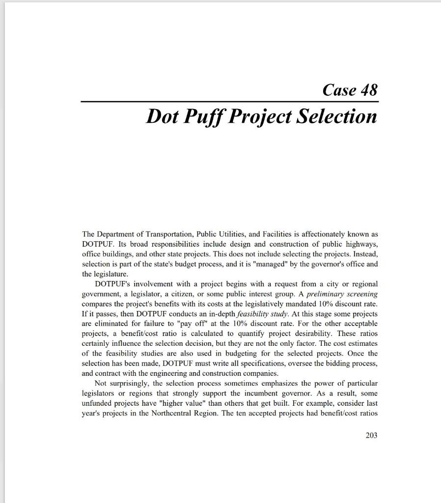 Please show formulas and work. Case 48 Dot Puff