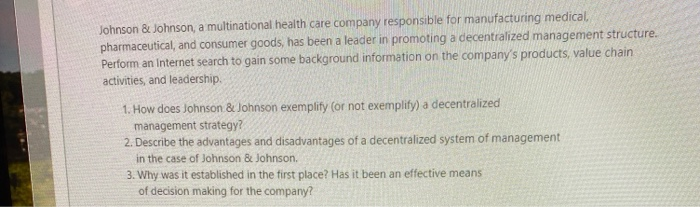 Johnson & Johnson, a multinational health care