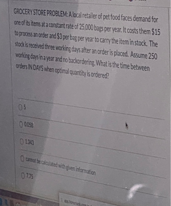 GROCERY STORE PROBLEM:A local retailer of pet