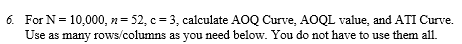 6. For N= 10,000, n=52, c=3. calculate AOQ Curve,