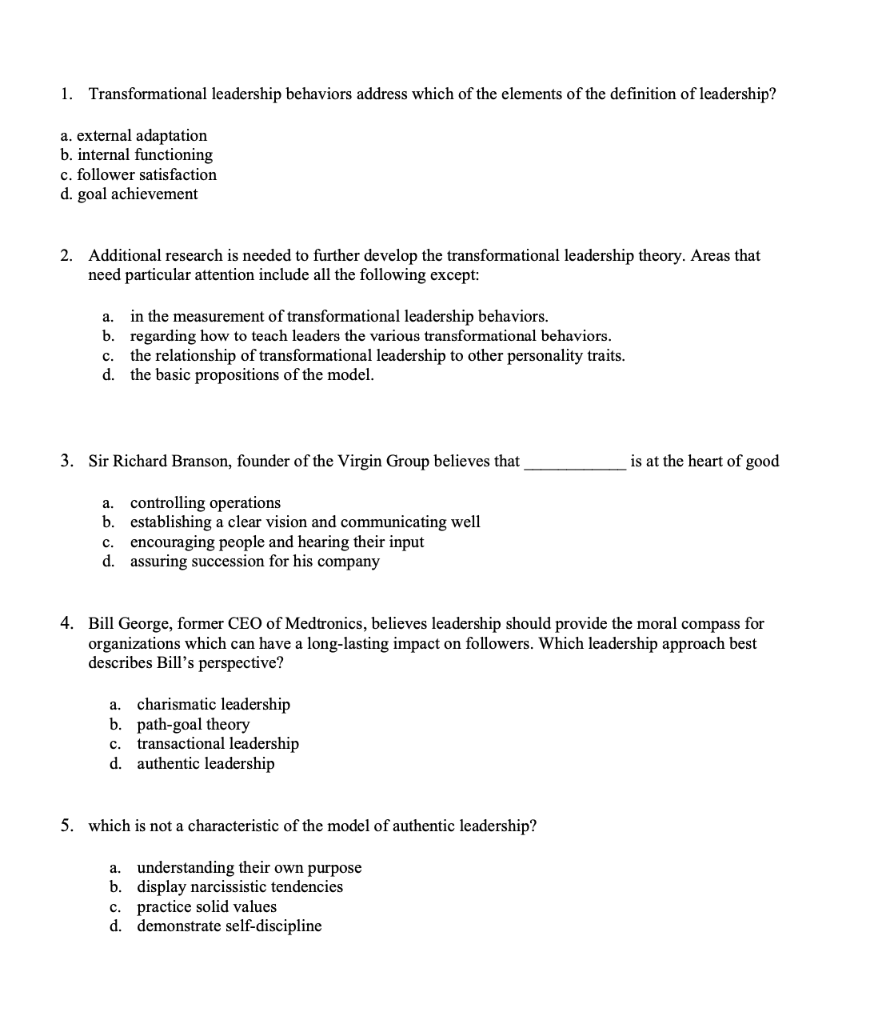 1. Transformational leadership behaviors address