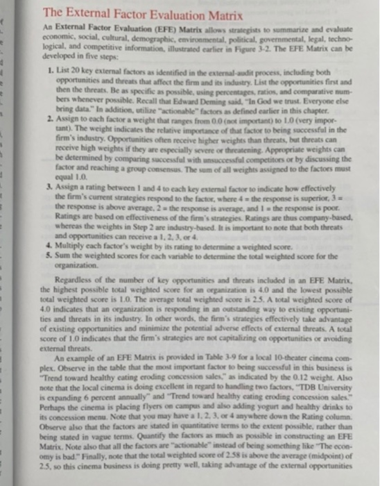 . Create an EFE for a hypothetical theme park