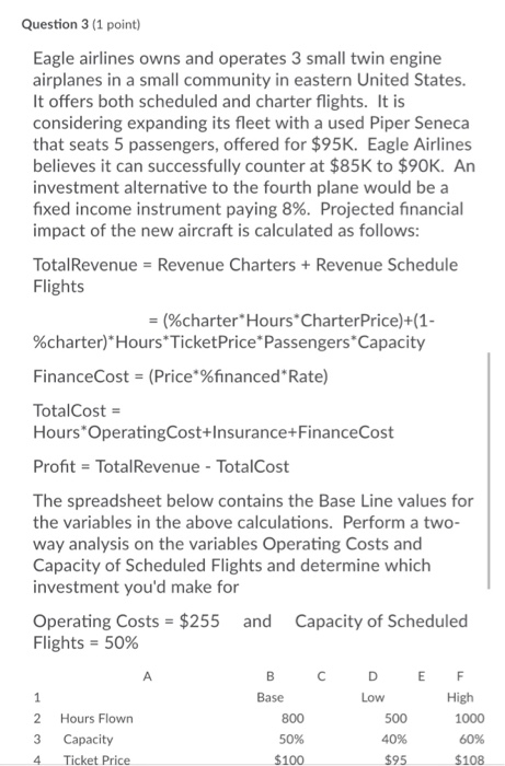 Question 3 (1 point) Eagle airlines owns and