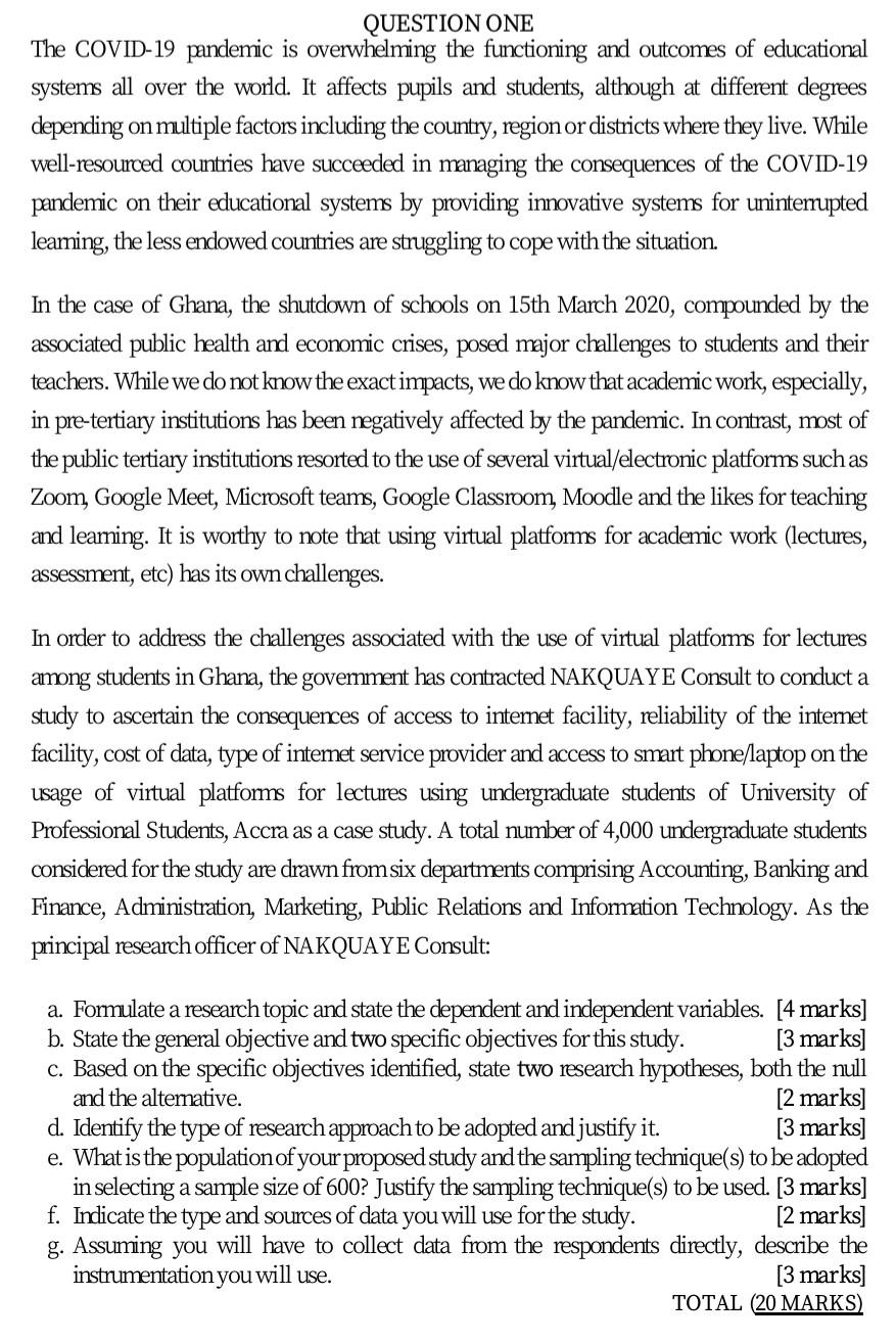 QUESTION ONE The COVID-19 pandemic is