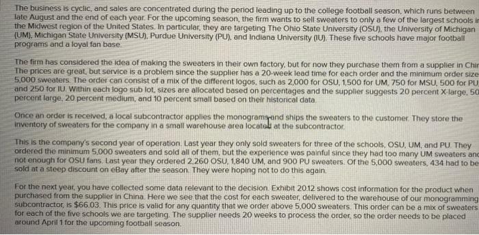 Analytics Exercise 20-4 (Algo) Big1OSweaters.com