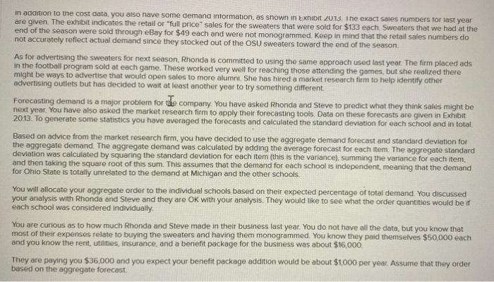 Analytics Exercise 20-4 (Algo) Big1OSweaters.com