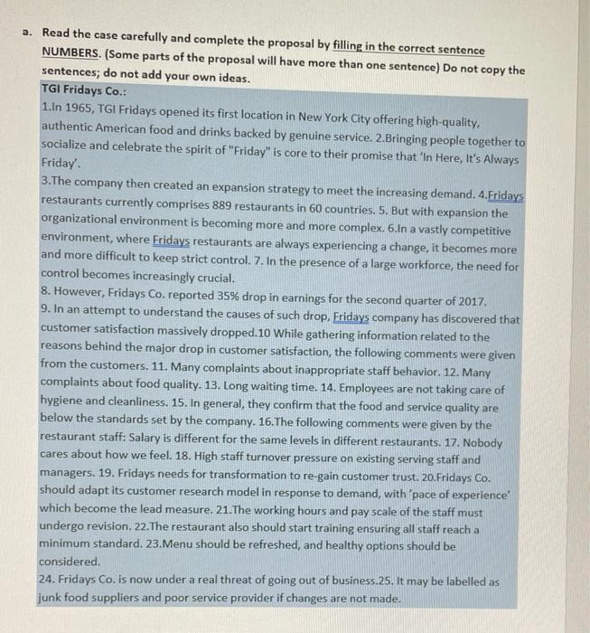 a. Read the case carefully and complete the