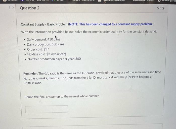 Amaz Sca Question 2 6 pts . Constant Supply -