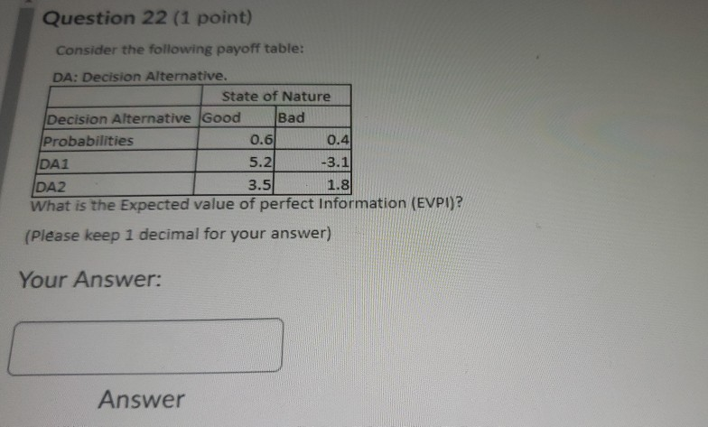 Question 20 (1 point) Consider the following