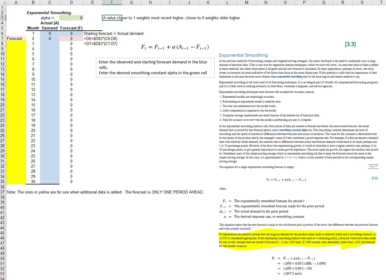 Enter the observed and starting forecast demand